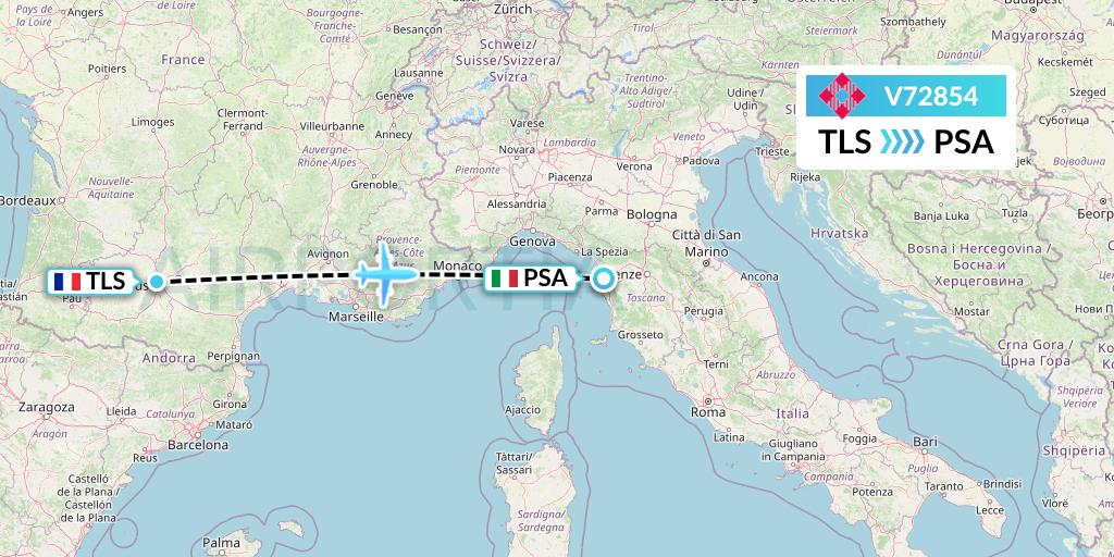 V72854 Volotea Flight Map: Toulouse to Pisa