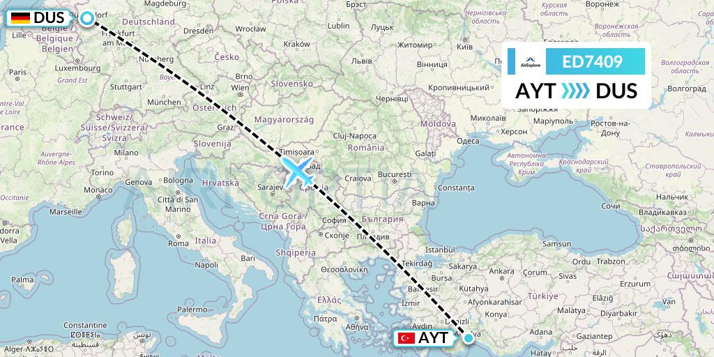 ED7409 AirExplore Flight Map: Antalya to Dusseldorf