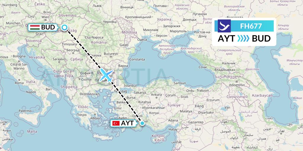 FH677 Freebird Airlines Flight Map: Antalya to Budapest