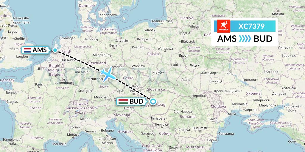 XC7379 Corendon Airlines Flight Map: Amsterdam to Budapest