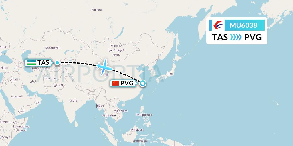 MU6038 China Eastern Airlines Flight Map: Tashkent to Shanghai