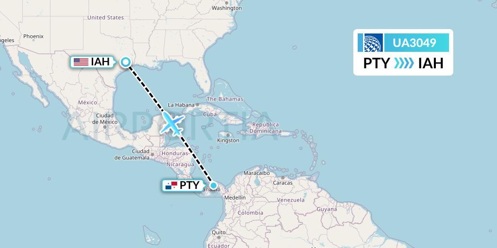 UA3049 United Airlines Flight Map: Panama City to Houston