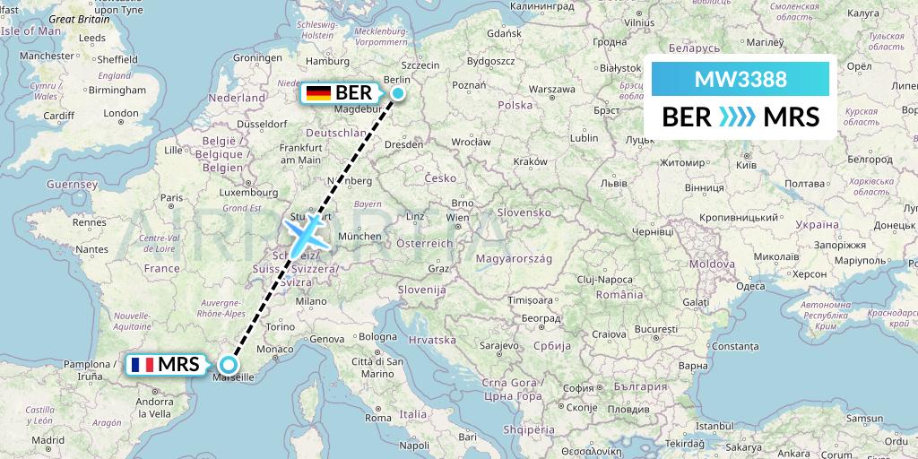 MW3388 Mokulele Flight Service Flight Map: Berlin to Marseille