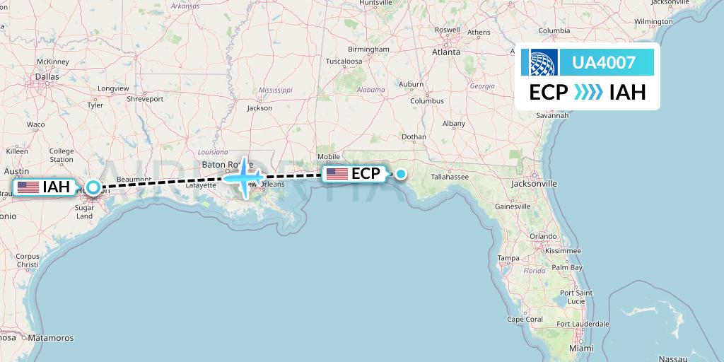 UA4007 United Airlines Flight Map: Panama City to Houston