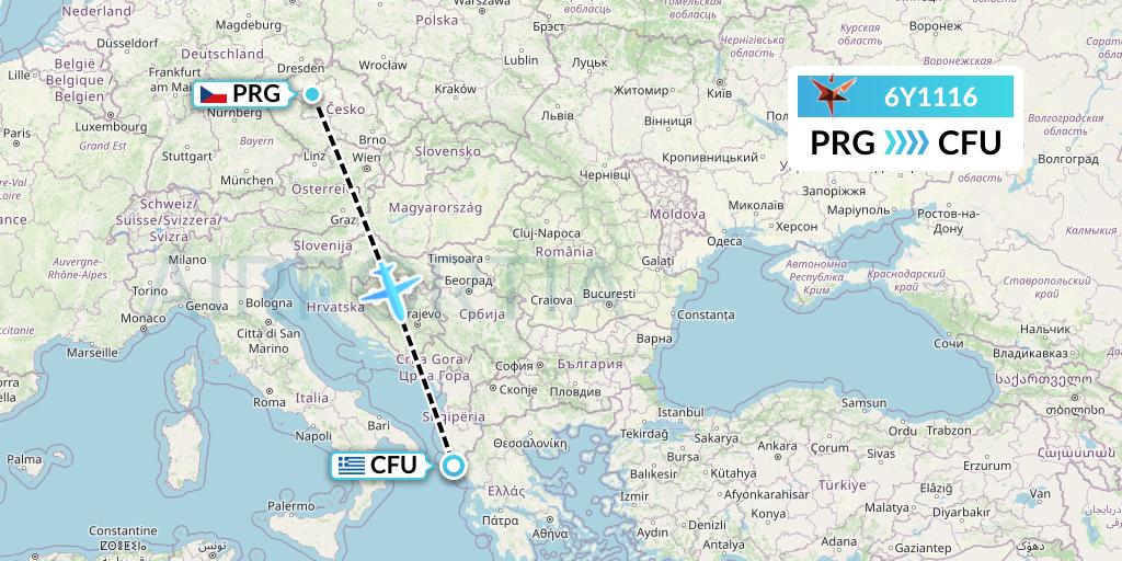 6Y1116 SmartLynx Flight Map: Prague to Corfu