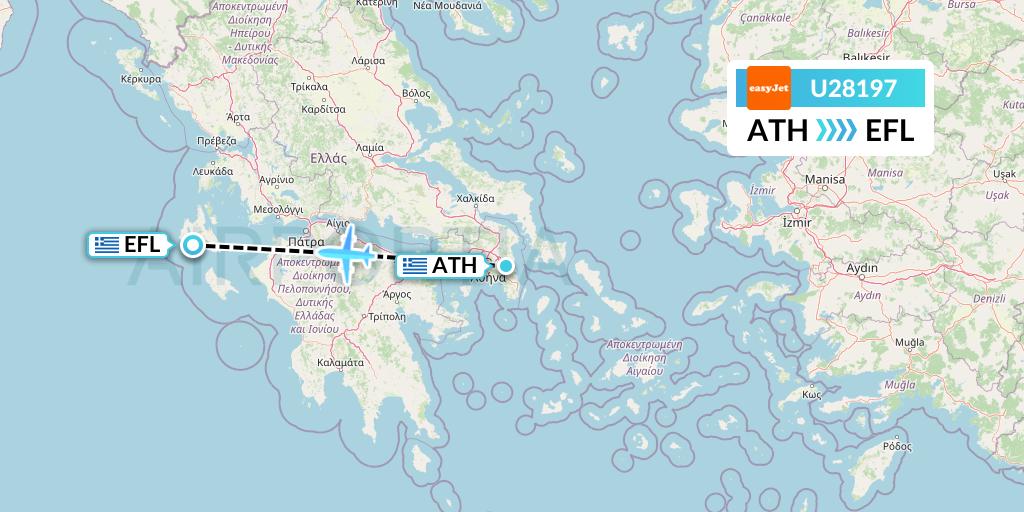 U28197 EasyJet Flight Map: Athens to Kefalonia