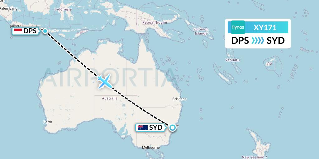 XY171 Flynas Flight Map: Denpasar to Sydney