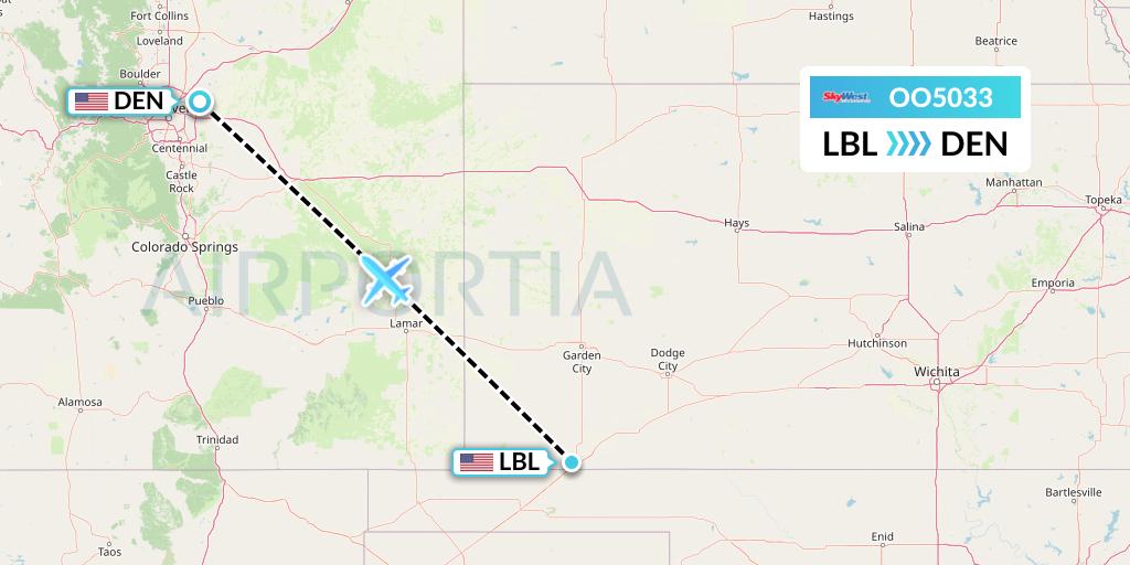 OO5033 SkyWest Airlines Flight Map: Liberal to Denver