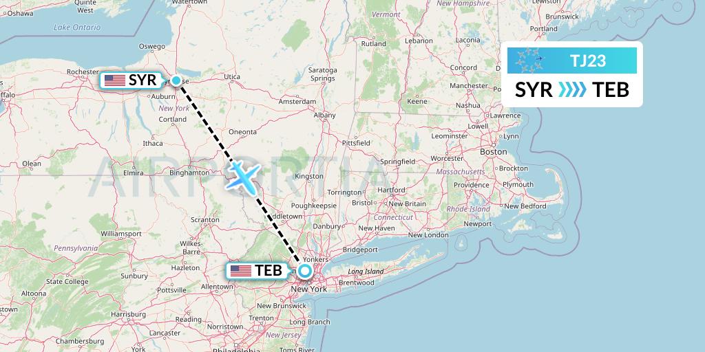 TJ23 Tradewind Aviation Flight Map: Syracuse to Teterboro