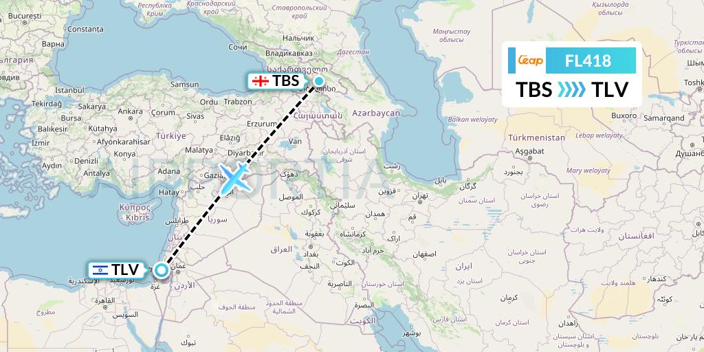 FL418 AirTran Flight Map: Tbilisi to Tel Aviv