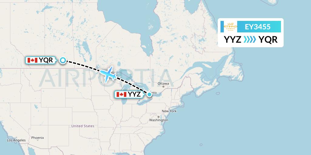 EY3455 Etihad Airways Flight Map: Toronto to Regina