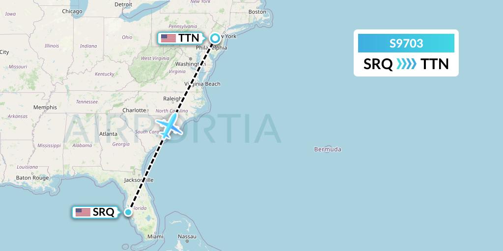 S9703 Flybig Flight Map: Sarasota to Trenton