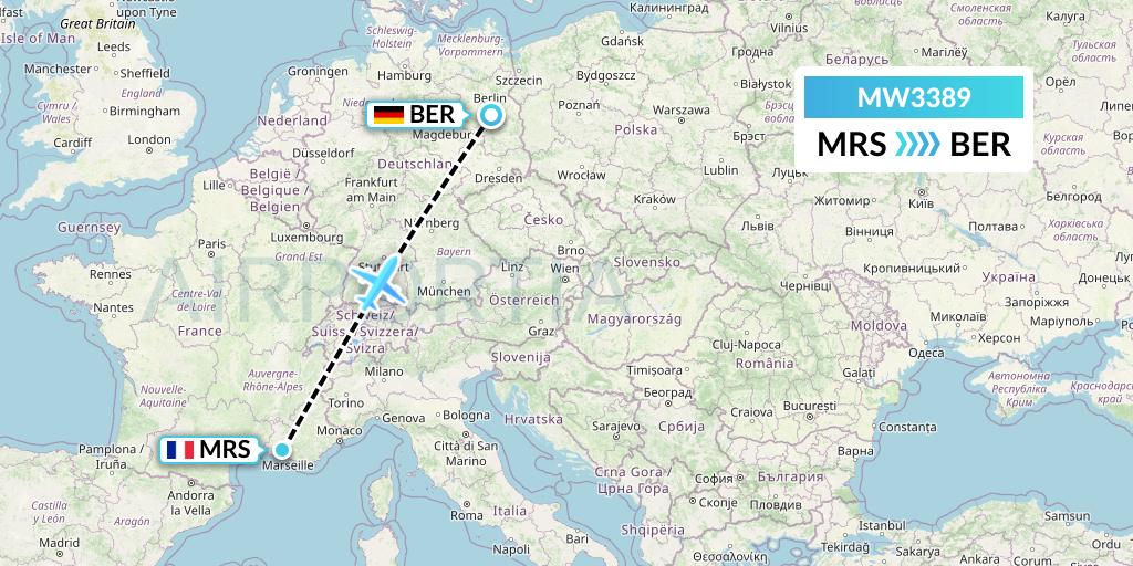 MW3389 Mokulele Flight Service Flight Map: Marseille to Berlin