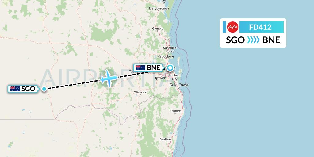 FD412 Thai AirAsia Flight Map: St George to Brisbane