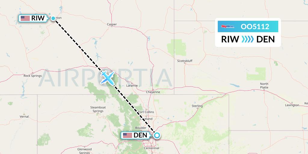 OO5112 SkyWest Airlines Flight Map: Riverton to Denver