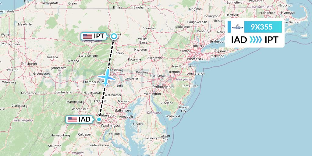 9X355 Southern Airways Express Flight Map: Washington to Williamsport
