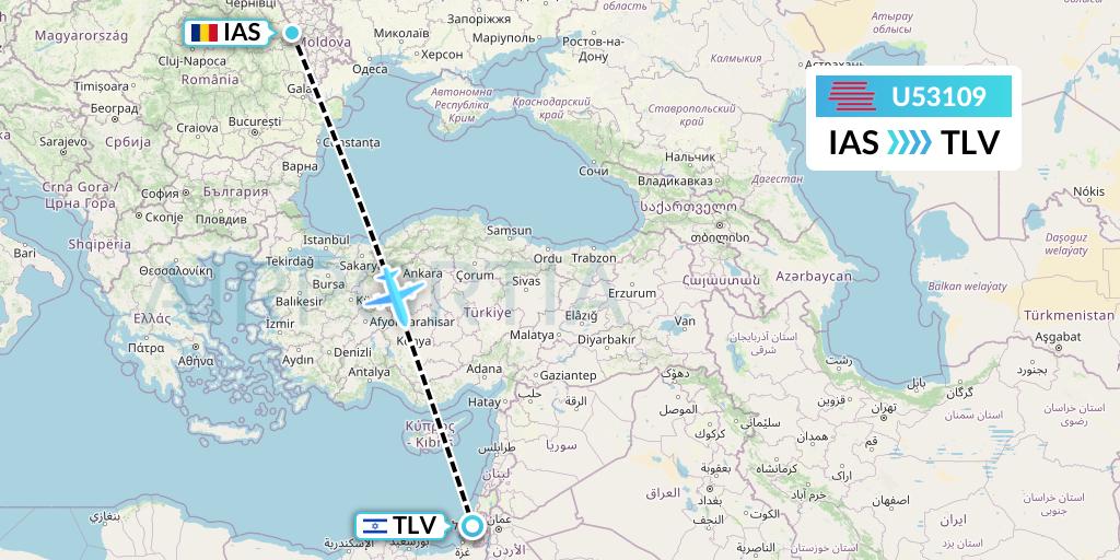 U53109 Karinou Airlines Flight Map: Iasi to Tel Aviv
