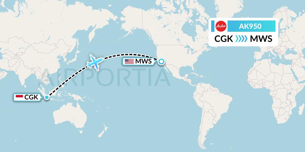 AK950 AirAsia Flight Map: Jakarta to Mount Wilson