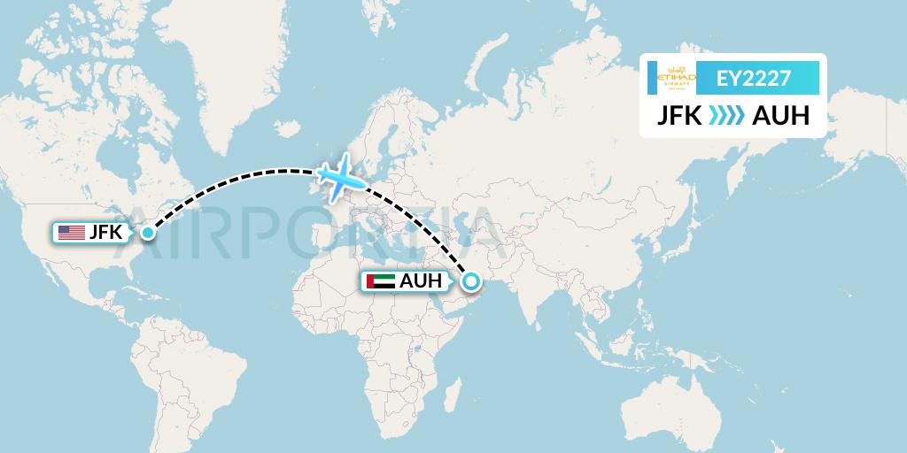 EY2227 Etihad Airways Flight Map: New York to Abu Dhabi