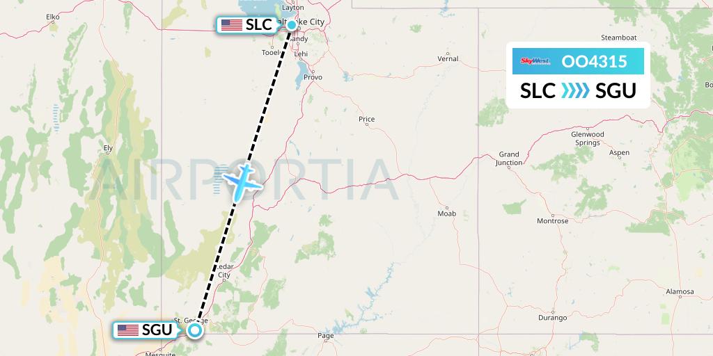 OO4315 SkyWest Airlines Flight Map: Salt Lake City to St. George