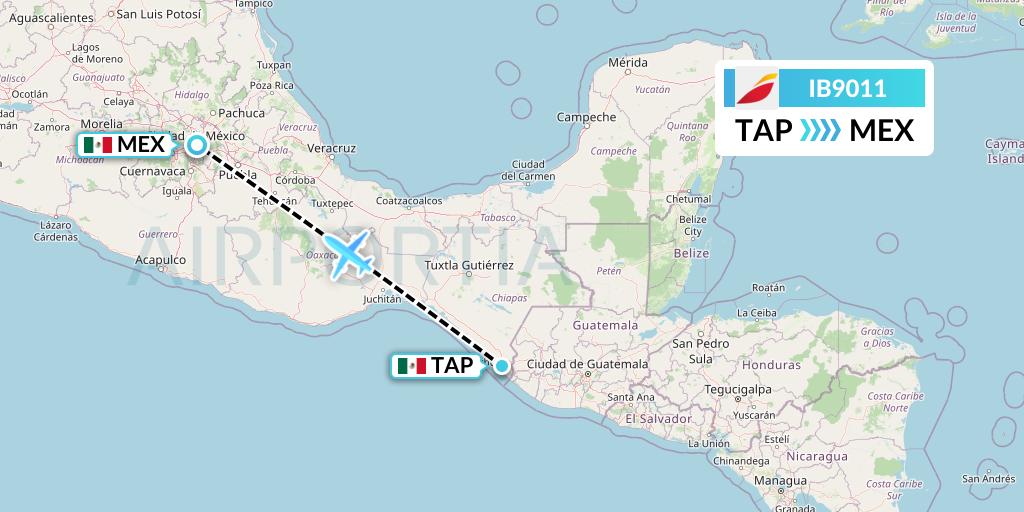 IB9011 Iberia Flight Map: Tapachula to Mexico City