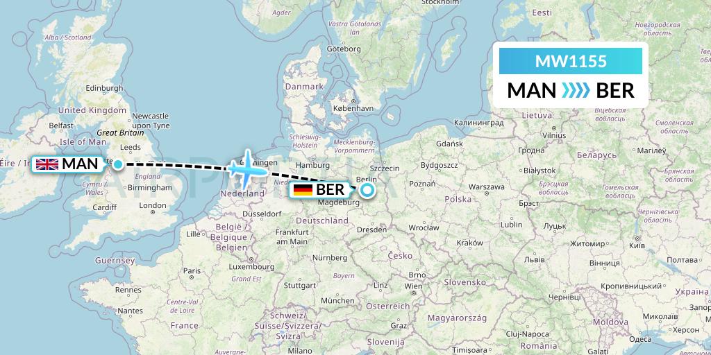 MW1155 Mokulele Flight Service Flight Map: Manchester to Berlin