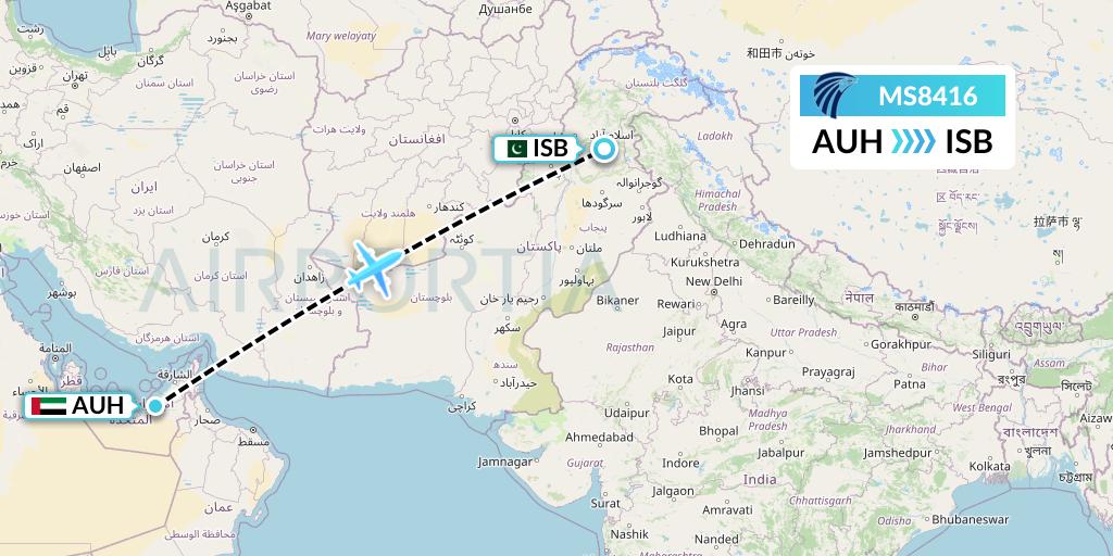 MS8416 EgyptAir Flight Map: Abu Dhabi to Islamabad