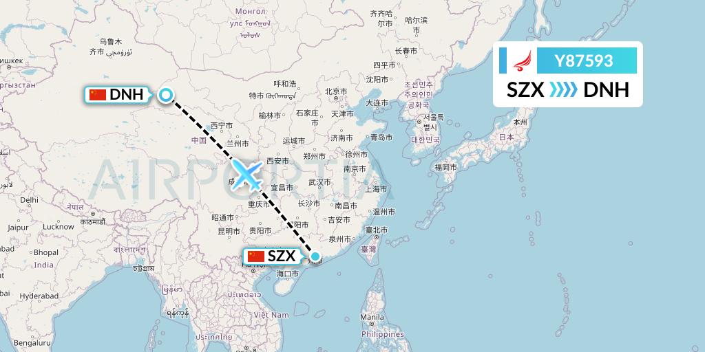Y87593 Yangtze River Express Flight Map: Shenzhen to Dunhuang