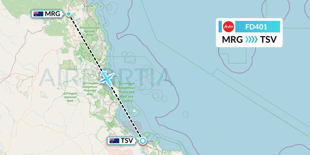 FD401 Thai AirAsia Flight Map: Mareeba to Townsville