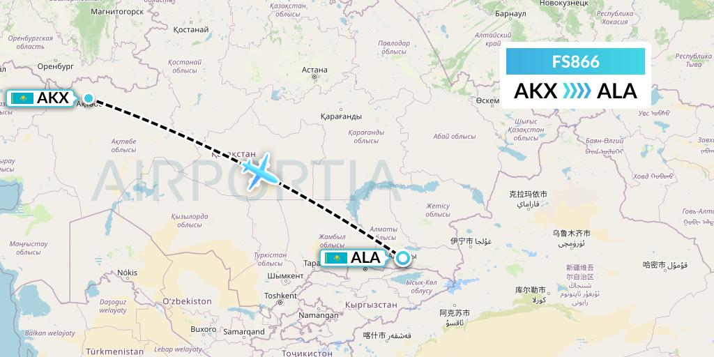 FS866 Flyr Flight Map: Aktobe to Almaty