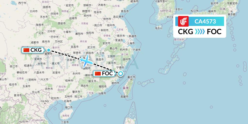 CA4573 Air China Flight Map: Chongqing to Fuzhou