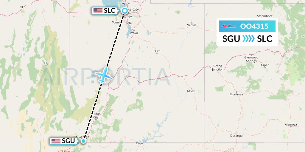 OO4315 SkyWest Airlines Flight Map: St. George to Salt Lake City