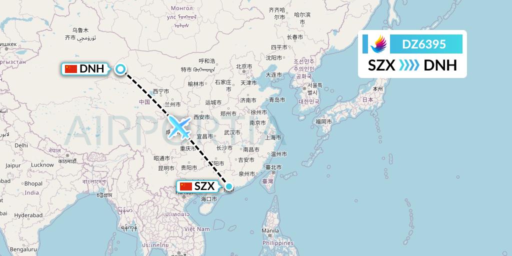 DZ6395 Donghai Airlines Flight Map: Shenzhen to Dunhuang
