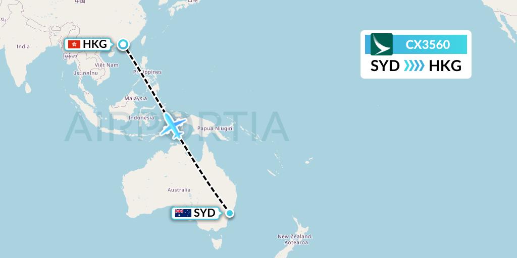 CX3560 Cathay Pacific Flight Map: Sydney to Hong Kong