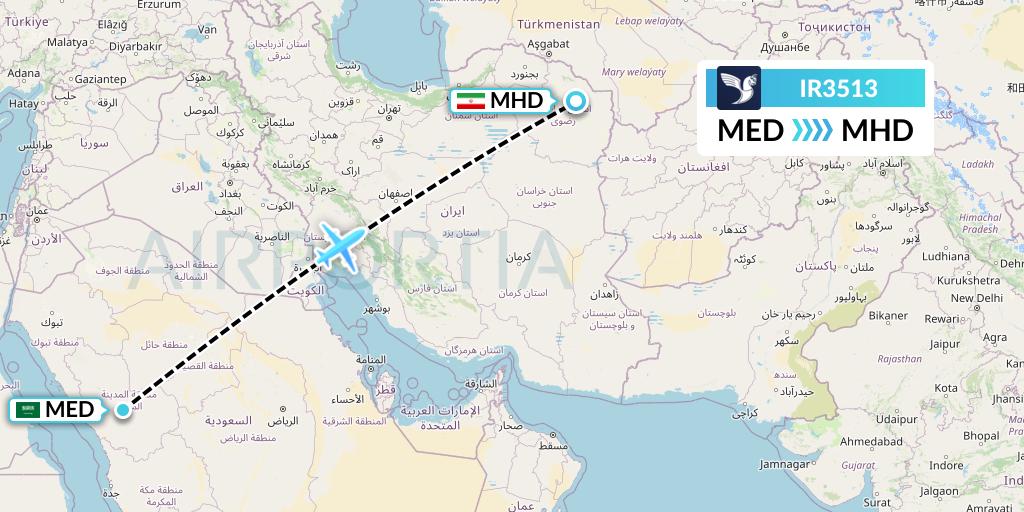 IR3513 Iran Air Flight Map: Medina to Mashhad