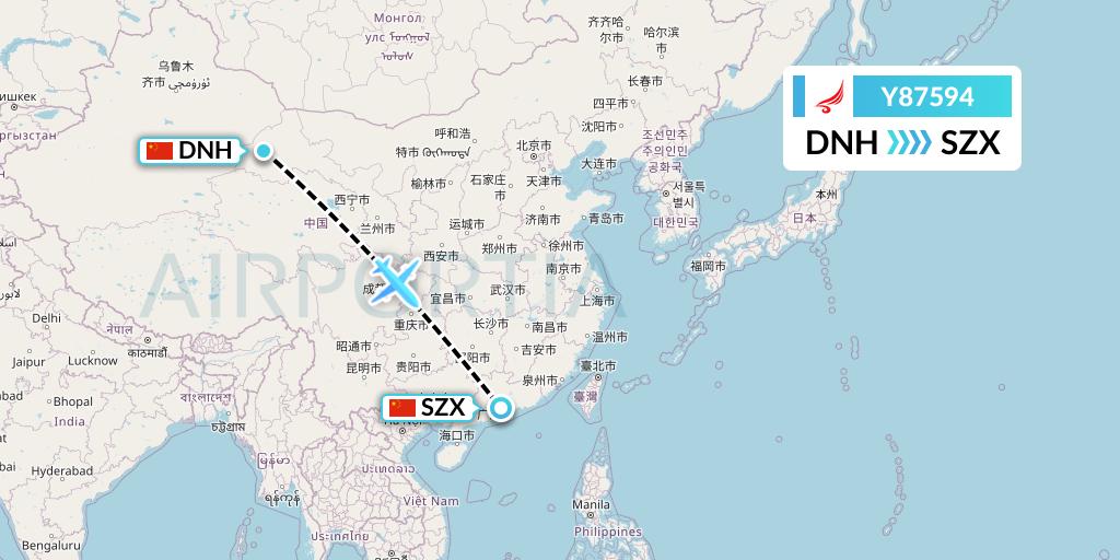 Y87594 Yangtze River Express Flight Map: Dunhuang to Shenzhen