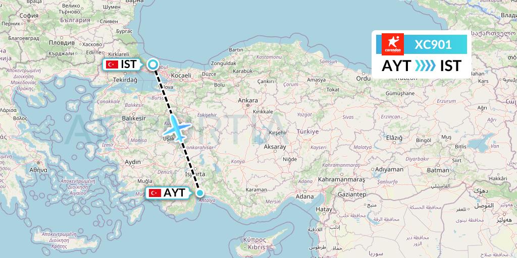 XC901 Corendon Airlines Flight Map: Antalya to Istanbul