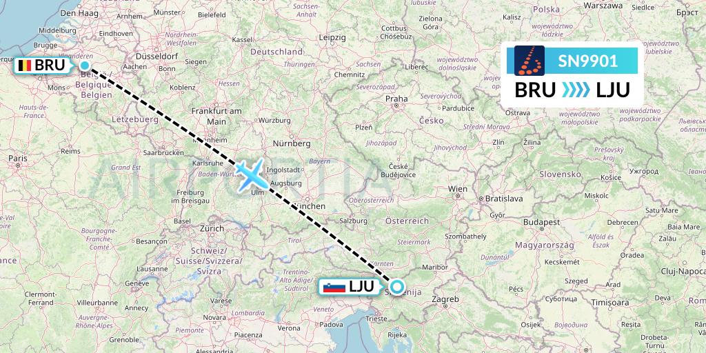 SN9901 Brussels Airlines Flight Map: Brussels to Ljubljana