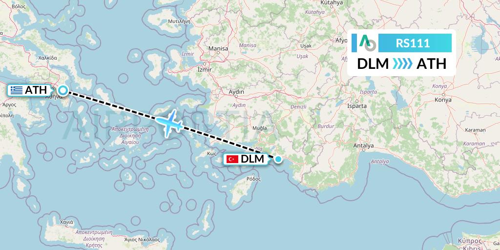 RS111 Air Seoul Flight Map: Dalaman to Athens