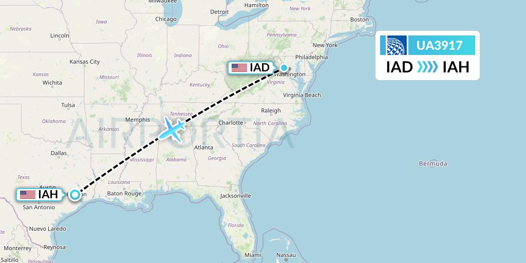 UA3917 United Airlines Flight Map: Washington to Houston