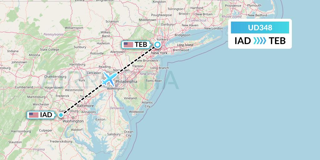 UD348 UR Airlines Flight Map: Washington to Teterboro