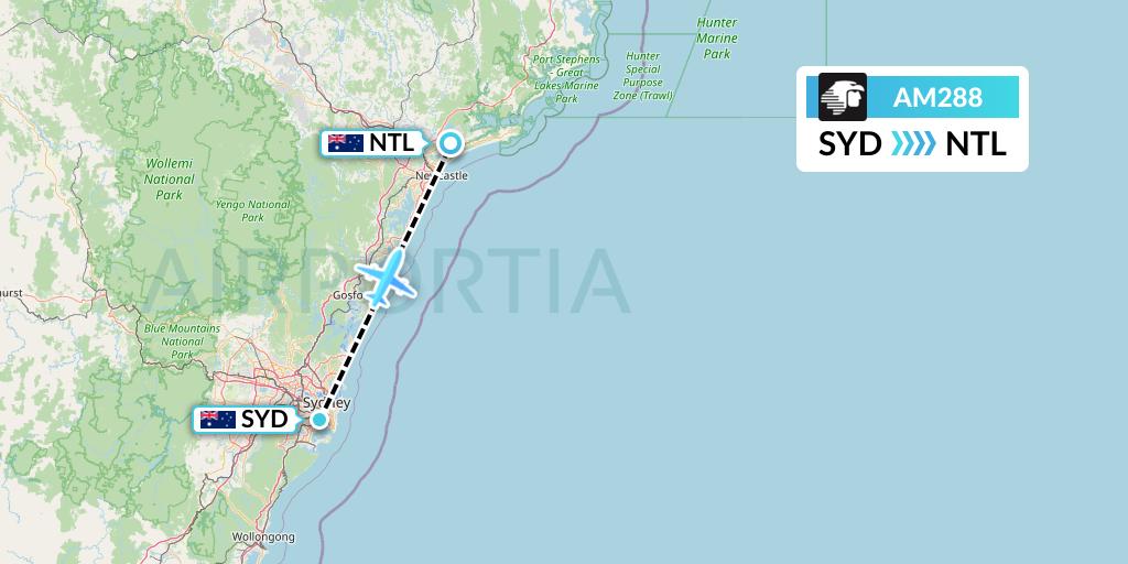 AM288 Aeromexico Flight Map: Sydney to Newcastle
