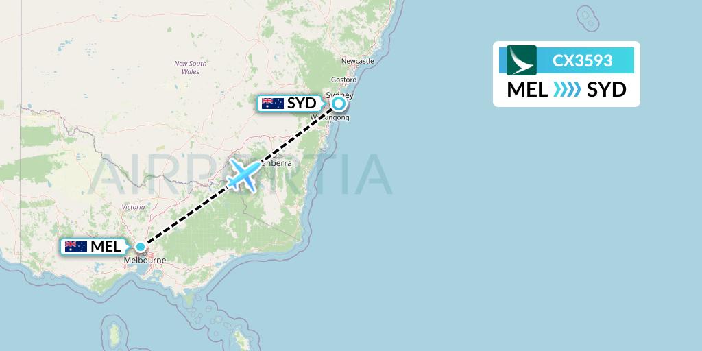 CX3593 Cathay Pacific Flight Map: Melbourne to Sydney