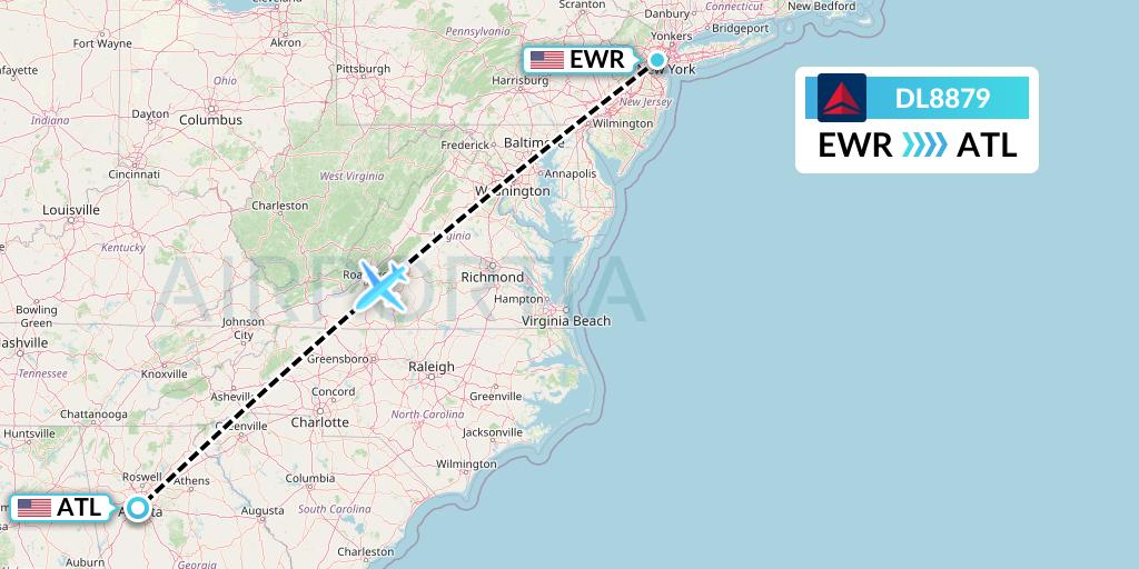 DL8879 Delta Air Lines Flight Map: New York to Atlanta