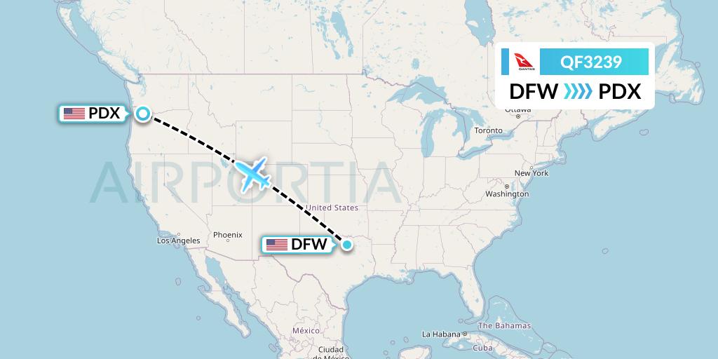 QF3239 Qantas Flight Map: Dallas to Portland
