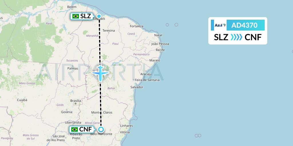 AD4370 Azul Brazilian Airlines Flight Map: Sao Luis to Belo Horizonte