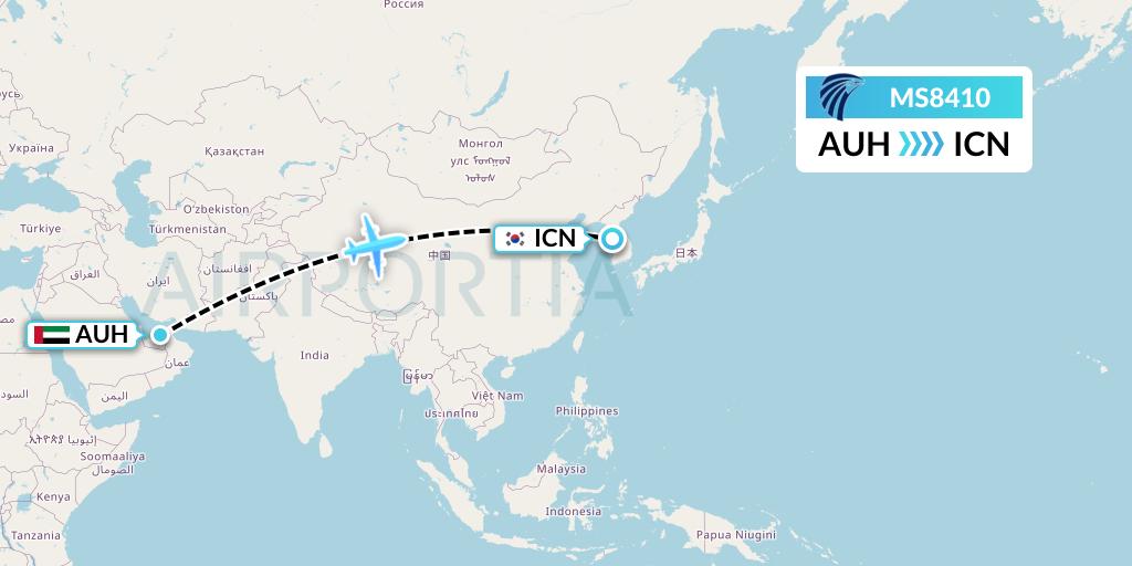 MS8410 EgyptAir Flight Map: Abu Dhabi to Seoul