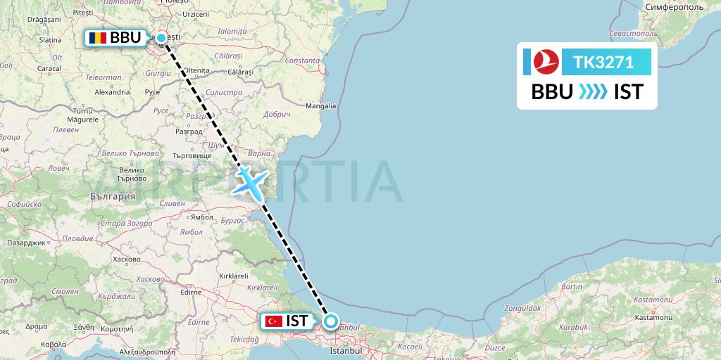 TK3271 Turkish Airlines Flight Map: Bucharest to Istanbul