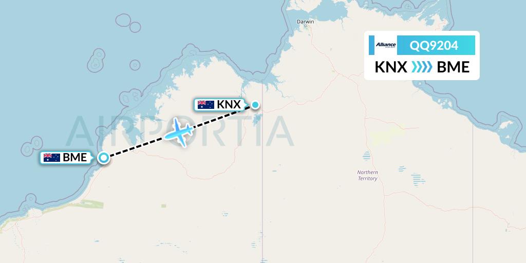 QQ9204 Alliance Airlines Flight Map: Kununurra to Broome