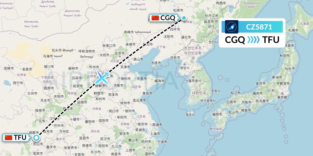 CZ5871 China Southern Airlines Flight Map: Changchun to Chengdu